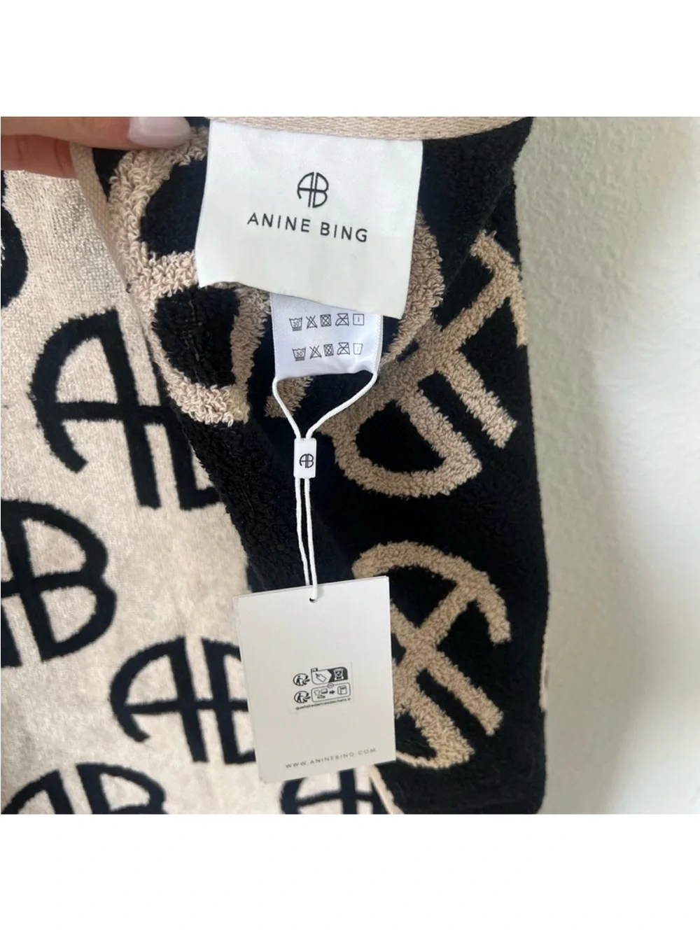 Anine Bing Bahia Towel in Beige and Black Monogram Print NWT